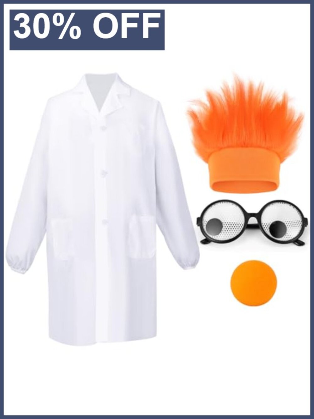 Halloween Costume Accessory Set Adult Cosplay Lab Coat Glasses Headband Nose